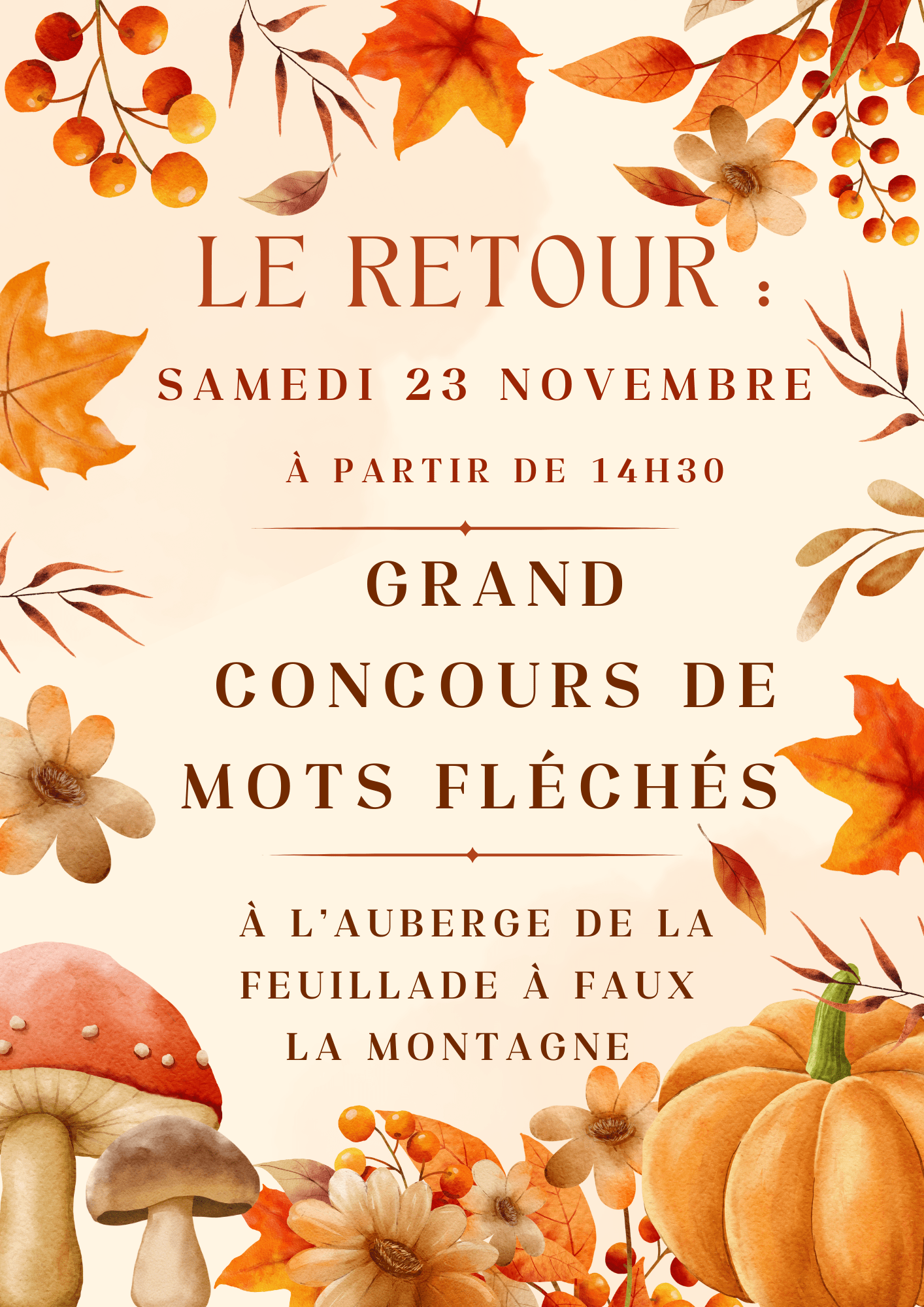 C’est l’automne et le retour des concours de mots fléchés à l’auberge !